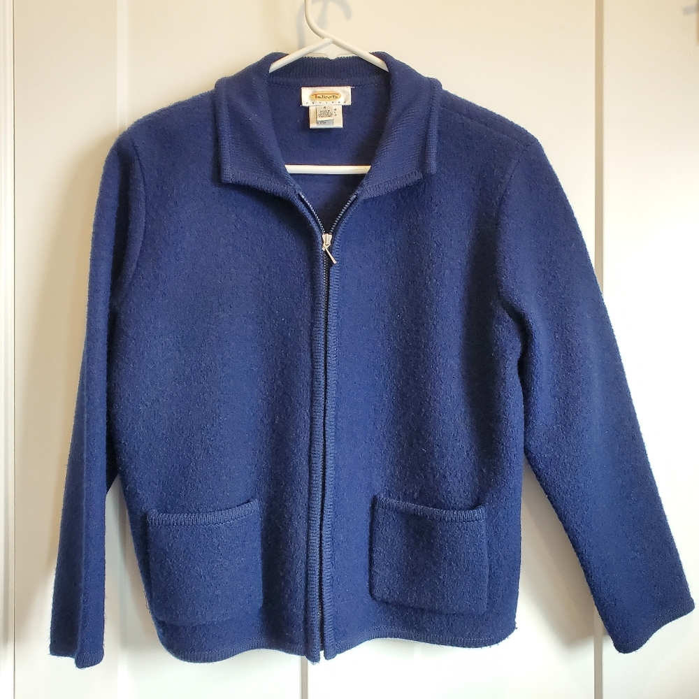 EUC Vintage Talbots Wool Sweater Zipper Jacket Petite Small Blue